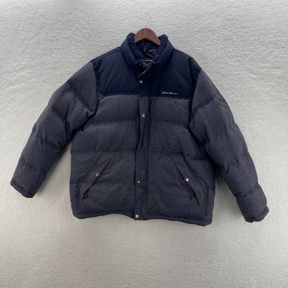 Eddie Bauer Jacket Mens 2XL Blue Down Puffer Coat Gorpcore Outdoor Hike Camping